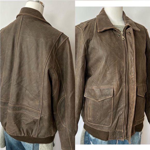 Vintage 1990s Class Club Distressed Leather Streetwear Bomber Jacket Brown. - Picture 8 of 8